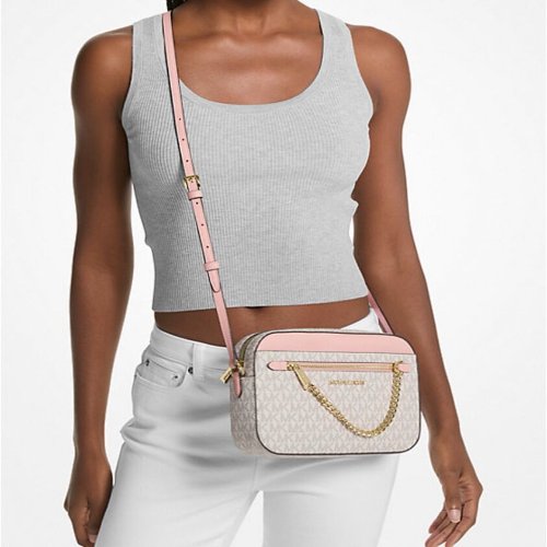 NWT Michael Kors Jet Set Large Logo Crossbody Bag with Zip Chain